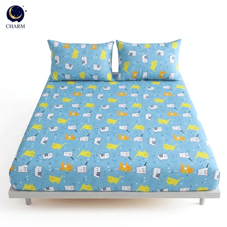 ชุดผ้าปูที่นอน 6 ฟุต 3 ชิ้น ไม่รวมผ้านวม CHARM คอลเลคชั่น DREAMY ลาย CAT JOY_0
